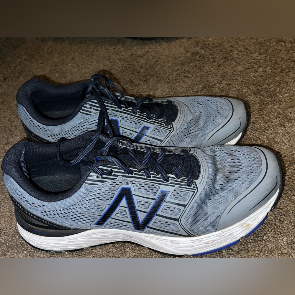 New Balance Gray and Blue Athletic Shoes with Mesh Upper